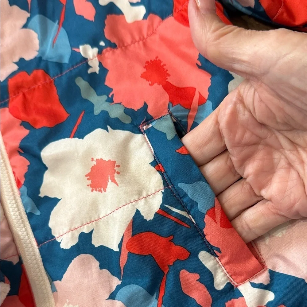 Floral Zip Up Fleece Lined Puffer Coat Jacket - Teal & Coral Size 3T